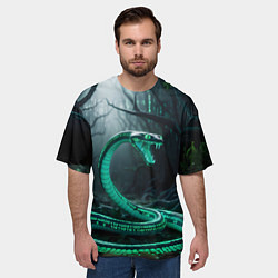 Футболка оверсайз мужская Змея в неоновом лесу, цвет: 3D-принт — фото 2