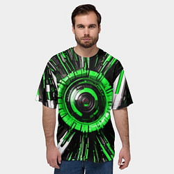 Футболка оверсайз мужская Чёрно-зелёная сфера киберпанк, цвет: 3D-принт — фото 2