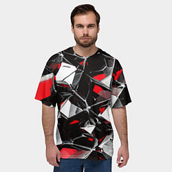 Футболка оверсайз мужская Красно-белый паттерн на чёрном фоне, цвет: 3D-принт — фото 2