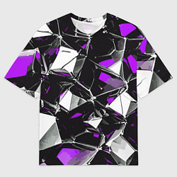 Футболка оверсайз мужская Фиолетово-белый паттерн на чёрном фоне, цвет: 3D-принт