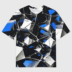 Футболка оверсайз мужская Сине-белый паттерн на чёрном фоне, цвет: 3D-принт