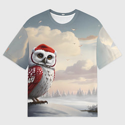Футболка оверсайз мужская Сова на фоне зимнего леса, цвет: 3D-принт
