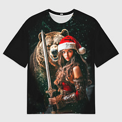 Футболка оверсайз мужская Античная снегурочка воин с медведем, цвет: 3D-принт