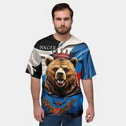 Футболка оверсайз мужская Русский медведь с гербом России на груди на фоне ф, цвет: 3D-принт — фото 2