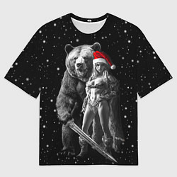 Мужская футболка оверсайз Античная снегурочка с медведем