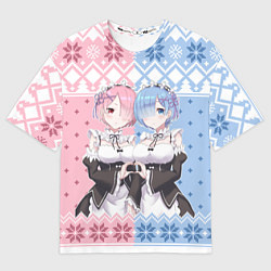 Футболка оверсайз мужская Рем и Рам новогодний свитер, цвет: 3D-принт