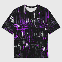 Футболка оверсайз мужская Бело-фиолетовая тревожная абстракция на чёрном фон, цвет: 3D-принт