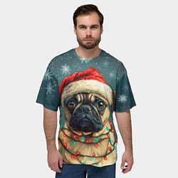 Футболка оверсайз мужская Новогодний мопс в гирлянде, цвет: 3D-принт — фото 2