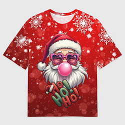 Мужская футболка оверсайз Санта в розовых очках и жвачкой