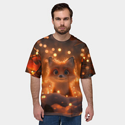 Футболка оверсайз мужская Лисичка в желтых огоньках, цвет: 3D-принт — фото 2
