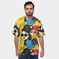 Футболка оверсайз мужская Яркий паттерн с лицами девушек, цвет: 3D-принт — фото 2