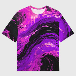 Футболка оверсайз мужская Фиолетовые брызги на чёрном фоне, цвет: 3D-принт