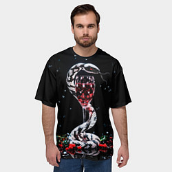 Футболка оверсайз мужская Черно-белая змея с фужером вина и падубом, цвет: 3D-принт — фото 2