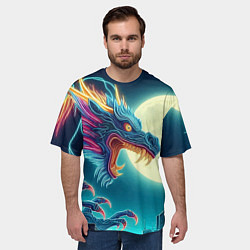 Футболка оверсайз мужская Японский свирепый дракон на фоне луны, цвет: 3D-принт — фото 2