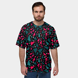 Футболка оверсайз мужская Синие красные треугольники на черном фоне, цвет: 3D-принт — фото 2