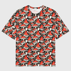 Футболка оверсайз мужская Новогодние мухоморы колпаки, цвет: 3D-принт