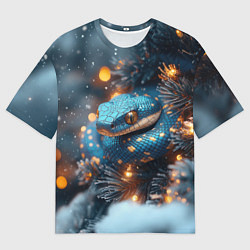 Футболка оверсайз мужская Синяя змея с золотыми пятнами, цвет: 3D-принт