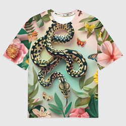 Футболка оверсайз мужская Змея и бабочки, цвет: 3D-принт