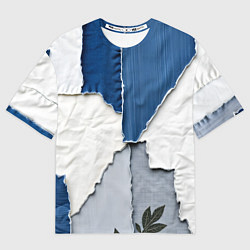 Футболка оверсайз мужская Сине-белый пэчворк, цвет: 3D-принт
