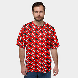 Футболка оверсайз мужская Чёрно-белые фигуры на красном фоне, цвет: 3D-принт — фото 2
