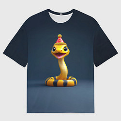 Мужская футболка оверсайз Желтая новогодняя змейка