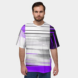 Футболка оверсайз мужская Чёрные вертикальные полосы на фиолетово-белом фоне, цвет: 3D-принт — фото 2