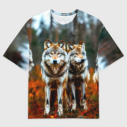Футболка оверсайз мужская Волки в осеннем лесу, цвет: 3D-принт