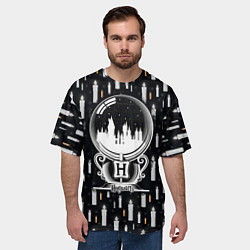 Футболка оверсайз мужская Гарри Поттер - Шар и свечи black and white, цвет: 3D-принт — фото 2