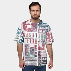 Футболка оверсайз мужская Паттерн газеты - Гарри Поттер Сириус Блэк и Люциус, цвет: 3D-принт — фото 2