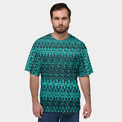 Футболка оверсайз мужская Бирюзовый узоры, цвет: 3D-принт — фото 2