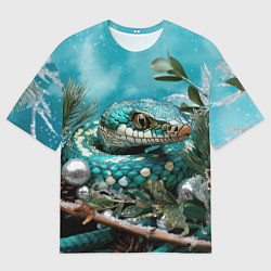 Футболка оверсайз мужская Зеленая змея новый год, цвет: 3D-принт