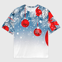 Мужская футболка оверсайз Ёлочные ветви с игрушками