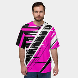 Футболка оверсайз мужская Чёрно-белые глитч полосы на розовом фоне, цвет: 3D-принт — фото 2
