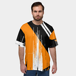 Футболка оверсайз мужская Вертикальные чёрные линии на оранжево-белом фоне, цвет: 3D-принт — фото 2