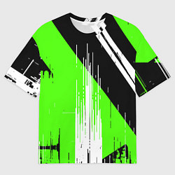 Футболка оверсайз мужская Вертикальные чёрные линии на зелёно-белом фоне, цвет: 3D-принт