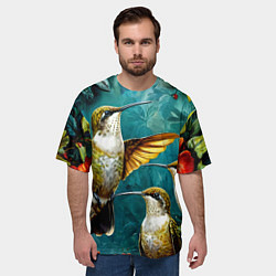 Футболка оверсайз мужская Три птички колибри, цвет: 3D-принт — фото 2