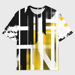 Футболка оверсайз мужская Чёрно-жёлтые вертикальные и горизонтальные полосы, цвет: 3D-принт
