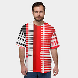 Футболка оверсайз мужская Белые полосы на чёрно-красном фоне, цвет: 3D-принт — фото 2