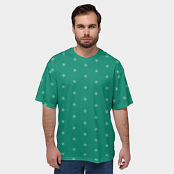 Футболка оверсайз мужская Снежинки на сине-зеленом, цвет: 3D-принт — фото 2