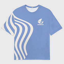 Мужская футболка оверсайз Парусник и волны на голубом