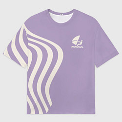 Мужская футболка оверсайз Парусник и волны на сиреневом