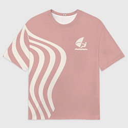 Мужская футболка оверсайз Парусник и волны на розовом