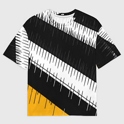 Футболка оверсайз мужская Диагональные чёрно-белые полосы на жёлтом фоне, цвет: 3D-принт