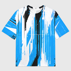 Футболка оверсайз мужская Вертикальные чёрно-белые линии на синем фоне, цвет: 3D-принт