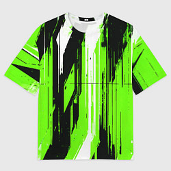 Футболка оверсайз мужская Вертикальные чёрно-белые линии на зелёном фоне, цвет: 3D-принт