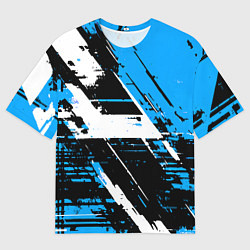 Футболка оверсайз мужская Diagonal black and white stripes on a blue backgro, цвет: 3D-принт