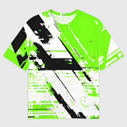 Футболка оверсайз мужская Diagonal black and green stripes on a white backgr, цвет: 3D-принт