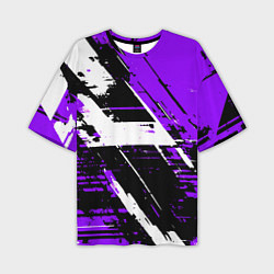 Футболка оверсайз мужская Diagonal black and white stripes on a purple backg, цвет: 3D-принт