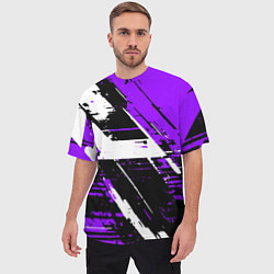 Футболка оверсайз мужская Diagonal black and white stripes on a purple backg, цвет: 3D-принт — фото 2