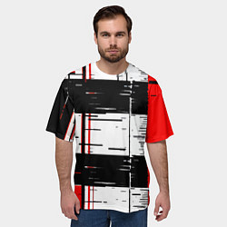 Футболка оверсайз мужская Чёрные и красные полосы на белом фоне, цвет: 3D-принт — фото 2